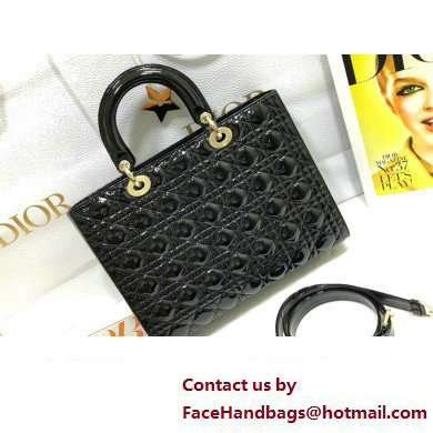 Dior Large Lady Dior Bag in Patent Cannage Calfskin Black