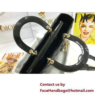 Dior Large Lady Dior Bag in Patent Cannage Calfskin Black