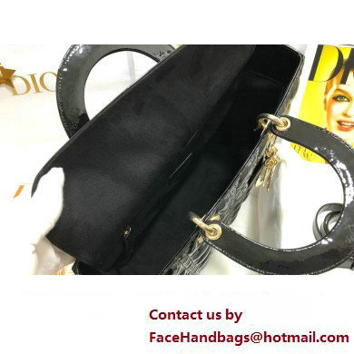 Dior Large Lady Dior Bag in Patent Cannage Calfskin Black