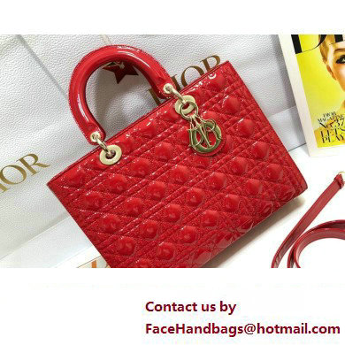 Dior Large Lady Dior Bag in Patent Cannage Calfskin Red