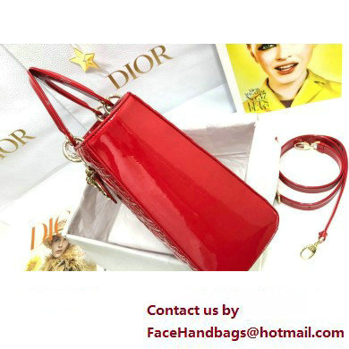 Dior Large Lady Dior Bag in Patent Cannage Calfskin Red