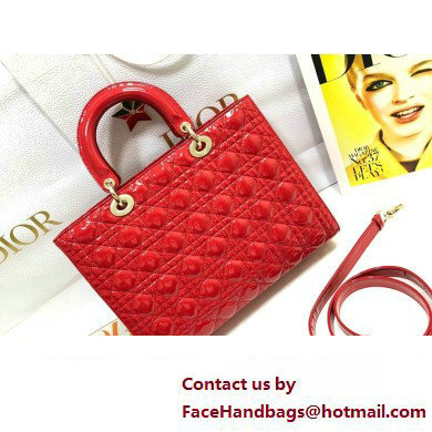 Dior Large Lady Dior Bag in Patent Cannage Calfskin Red