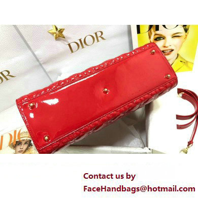 Dior Large Lady Dior Bag in Patent Cannage Calfskin Red