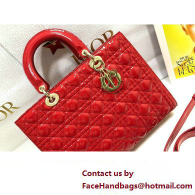 Dior Large Lady Dior Bag in Patent Cannage Calfskin Red