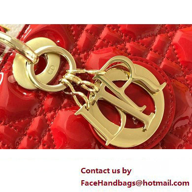 Dior Large Lady Dior Bag in Patent Cannage Calfskin Red