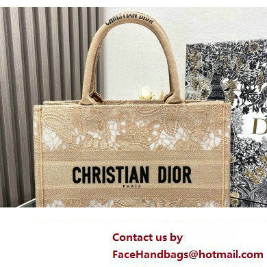 Dior Medium Book Tote Bag in Beige D-Lace Butterfly Embroidery 2024