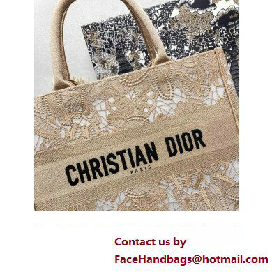 Dior Medium Book Tote Bag in Beige D-Lace Butterfly Embroidery 2024