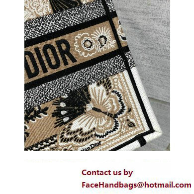 Dior Medium Book Tote Bag in Beige Multicolor Butterfly Bandana Embroidery