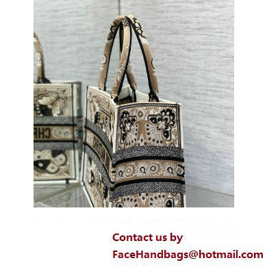 Dior Medium Book Tote Bag in Beige Multicolor Butterfly Bandana Embroidery