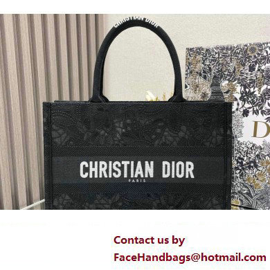 Dior Medium Book Tote Bag in Black D-Lace Butterfly Embroidery 2024