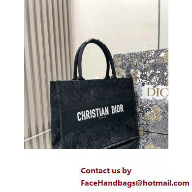 Dior Medium Book Tote Bag in Black D-Lace Butterfly Embroidery 2024