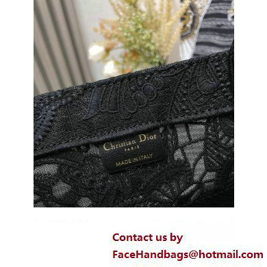 Dior Medium Book Tote Bag in Black D-Lace Butterfly Embroidery 2024