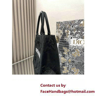 Dior Medium Book Tote Bag in Black D-Lace Butterfly Embroidery with 3D Macrame Effect 2024