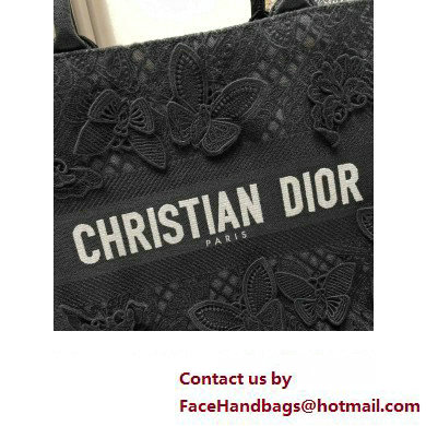 Dior Medium Book Tote Bag in Black D-Lace Butterfly Embroidery with 3D Macrame Effect 2024