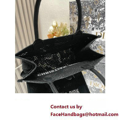 Dior Medium Book Tote Bag in Black D-Lace Butterfly Embroidery with 3D Macrame Effect 2024