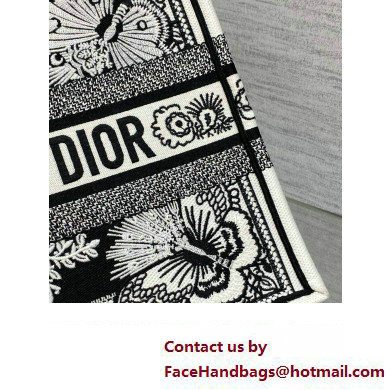 Dior Medium Book Tote Bag in Black and White Butterfly Bandana Embroidery