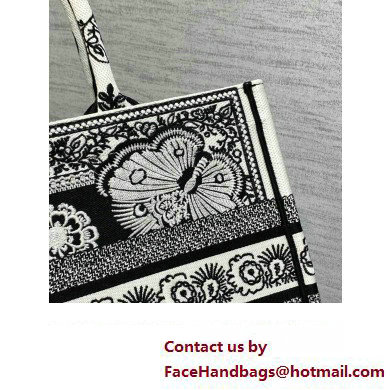 Dior Medium Book Tote Bag in Black and White Butterfly Bandana Embroidery