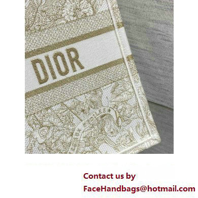 Dior Medium Book Tote Bag in Gold-tone and White Butterfly Around The World Embroidery