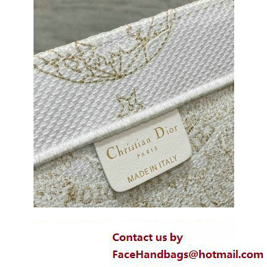 Dior Medium Book Tote Bag in Gold-tone and White Butterfly Around The World Embroidery