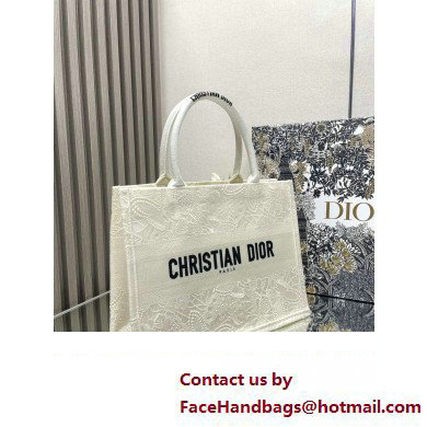 Dior Medium Book Tote Bag in White D-Lace Butterfly Embroidery 2024