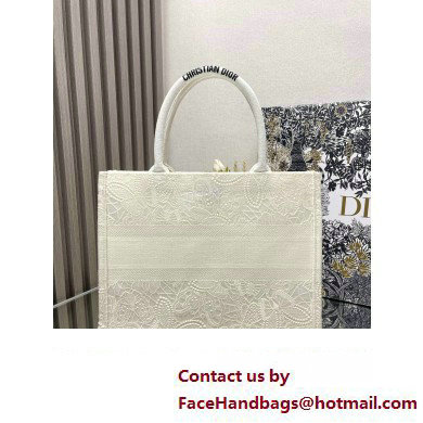 Dior Medium Book Tote Bag in White D-Lace Butterfly Embroidery 2024