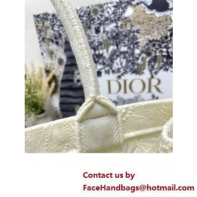 Dior Medium Book Tote Bag in White D-Lace Butterfly Embroidery 2024