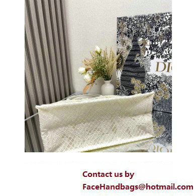 Dior Medium Book Tote Bag in White D-Lace Butterfly Embroidery with 3D Macrame Effect 2024