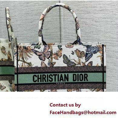 Dior Medium Book Tote Bag in White Multicolor Toile de Jouy Mexico Embroidery