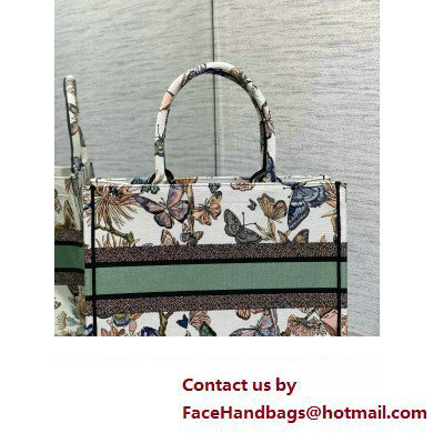 Dior Medium Book Tote Bag in White Multicolor Toile de Jouy Mexico Embroidery