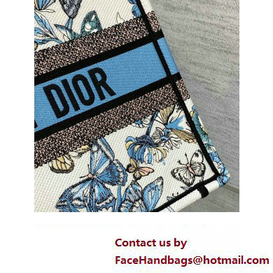 Dior Medium Book Tote Bag in White and Pastel Midnight Blue Toile de Jouy Mexico Embroidery