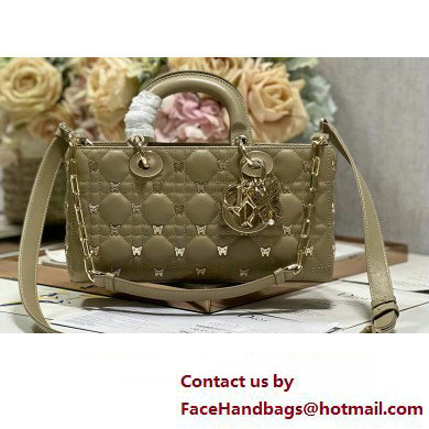 Dior Medium Lady D-Joy Bag in Apricot Cannage Lambskin with Gold-Finish Butterfly Studs 2024