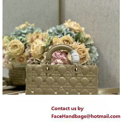 Dior Medium Lady D-Joy Bag in Apricot Cannage Lambskin with Gold-Finish Butterfly Studs 2024