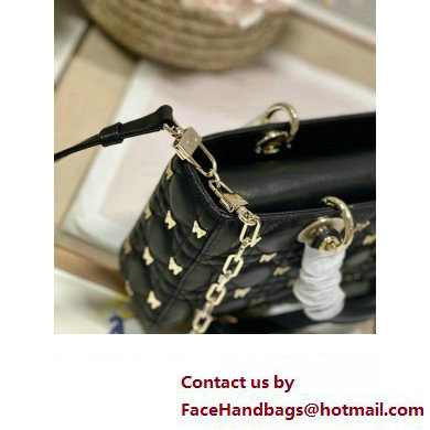 Dior Medium Lady D-Joy Bag in Black Cannage Lambskin with Gold-Finish Butterfly Studs 2024