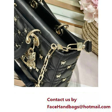 Dior Medium Lady D-Joy Bag in Black Cannage Lambskin with Gold-Finish Butterfly Studs 2024