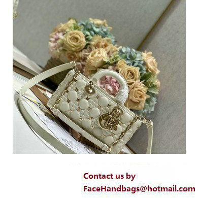 Dior Medium Lady D-Joy Bag in White Cannage Lambskin with Gold-Finish Butterfly Studs 2024