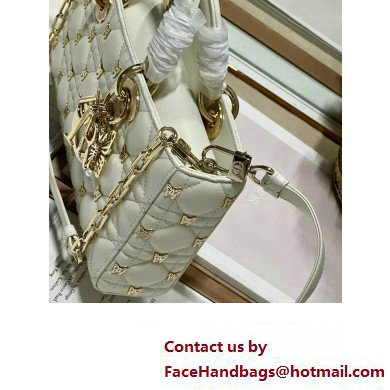 Dior Medium Lady D-Joy Bag in White Cannage Lambskin with Gold-Finish Butterfly Studs 2024