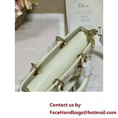 Dior Medium Lady D-Joy Bag in White Cannage Lambskin with Gold-Finish Butterfly Studs 2024