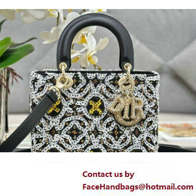 Dior Medium Lady Dior Bag in Black with Bead Embroidery