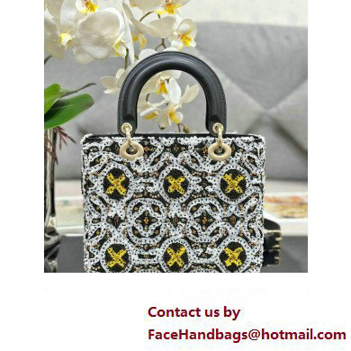 Dior Medium Lady Dior Bag in Black with Bead Embroidery