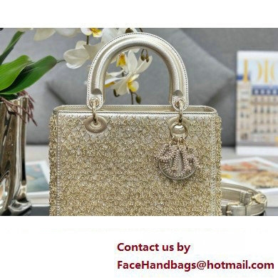 Dior Medium Lady Dior Bag in Gold with Bead Embroidery - Click Image to Close