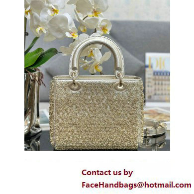 Dior Medium Lady Dior Bag in Gold with Bead Embroidery