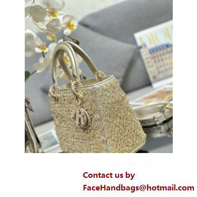 Dior Medium Lady Dior Bag in Gold with Bead Embroidery