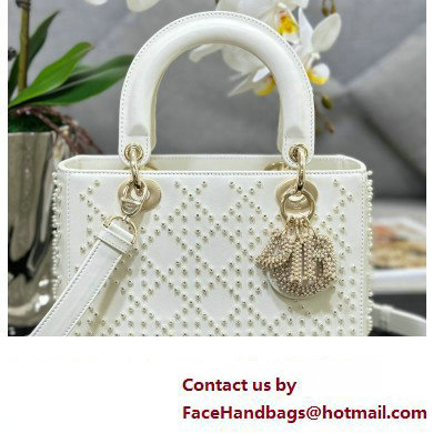 Dior Medium Lady Dior Bag in Latte Cannage Lambskin with Resin Pearls