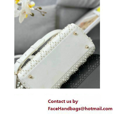 Dior Medium Lady Dior Bag in Latte Cannage Lambskin with Resin Pearls