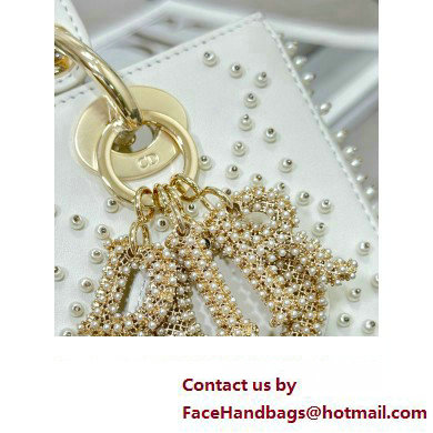 Dior Medium Lady Dior Bag in Latte Cannage Lambskin with Resin Pearls