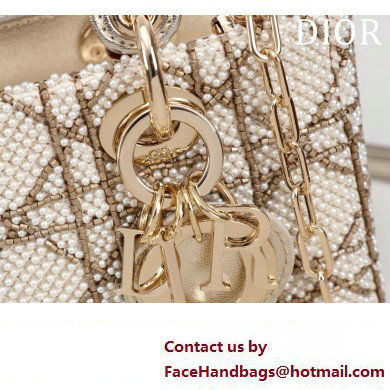 Dior Micro Lady D-Joy Bag in Metallic Calfskin with Resin Pearls