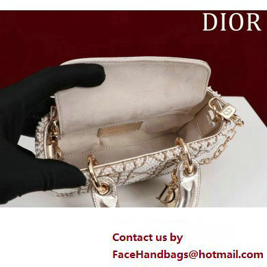 Dior Micro Lady D-Joy Bag in Metallic Calfskin with Resin Pearls