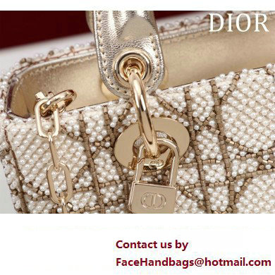 Dior Micro Lady D-Joy Bag in Metallic Calfskin with Resin Pearls