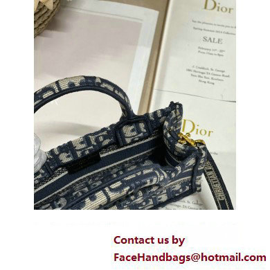 Dior Mini Dior Book Tote Bag with Strap in Blue and Beige Dior Oblique Embroidery