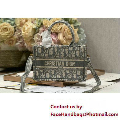 Dior Mini Dior Book Tote Bag with Strap in Gray Dior Oblique Embroidery